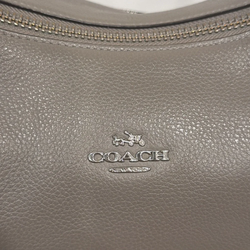 Coach Harley East West Pebbled Leather Hobo Shoulder Bag Gray Grey Chic